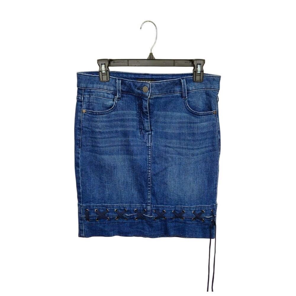 DKNY Skirt Denim Y2K 90s Grunge Knee Length Blue Stretch Sz 27 Small